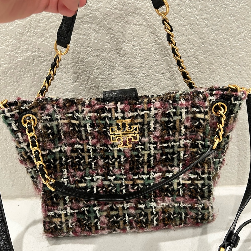 Tory Burch Tweed Shoulder Bag with Gold Accents